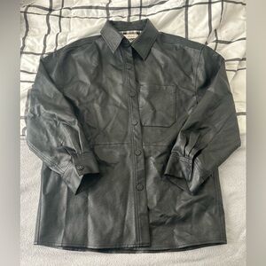 Black leather jacket with plaid lining